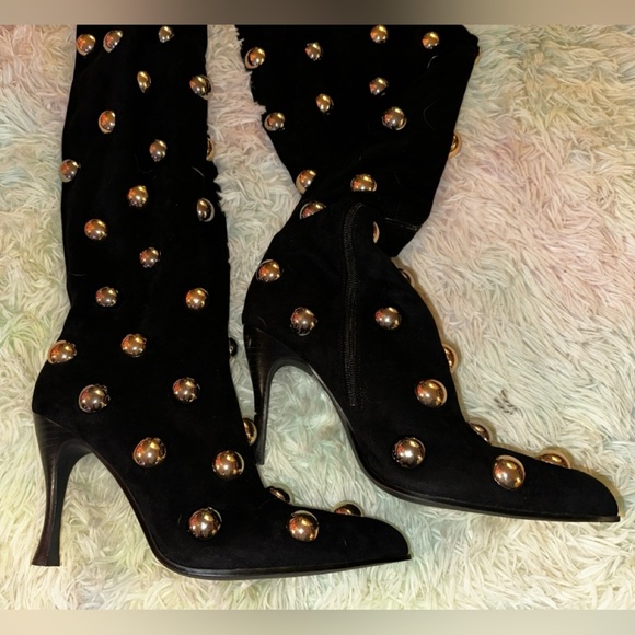 New Jeffrey Campbell Slouchy Over The Knee Studded Black Suede Boots - Picture 9 of 15